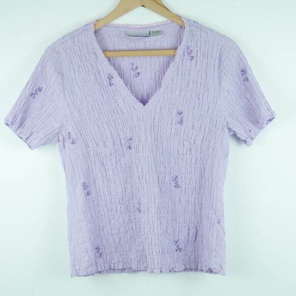 Vintage Large Top Pastel Purple Embroidered Smocked Cottagecore Dainty Feminine - Picture 1 of 5